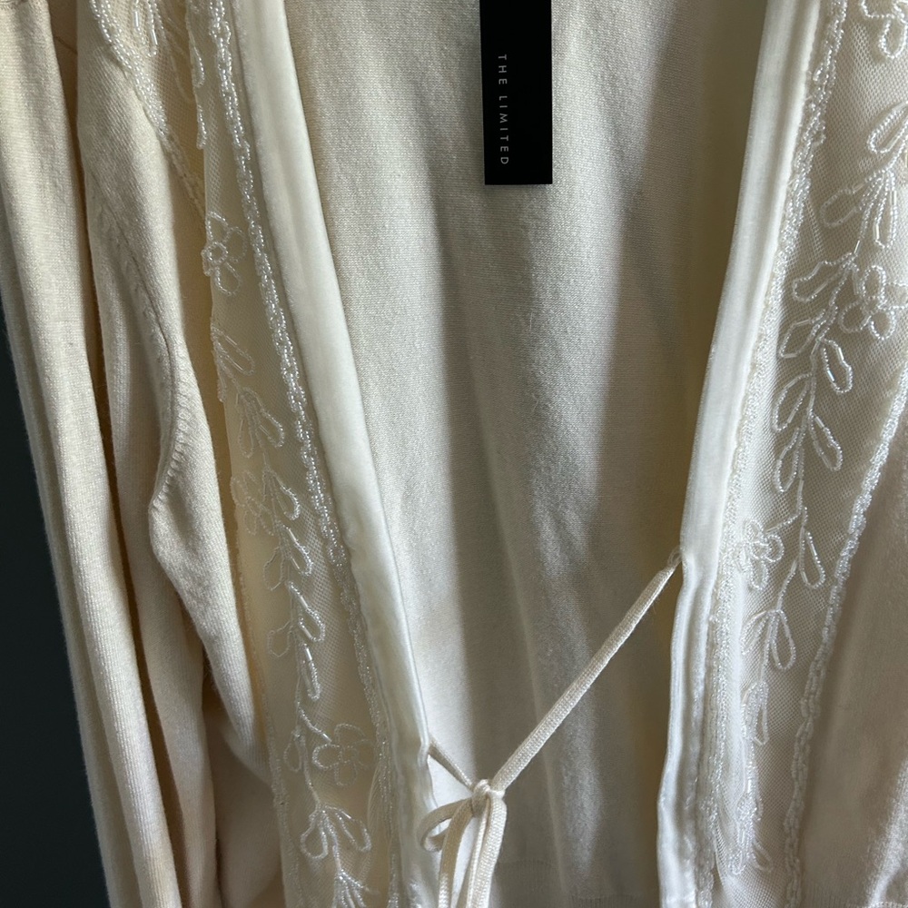 Cream Embroidered Beaded Cardigan by New York & Company - Picture 4 of 7